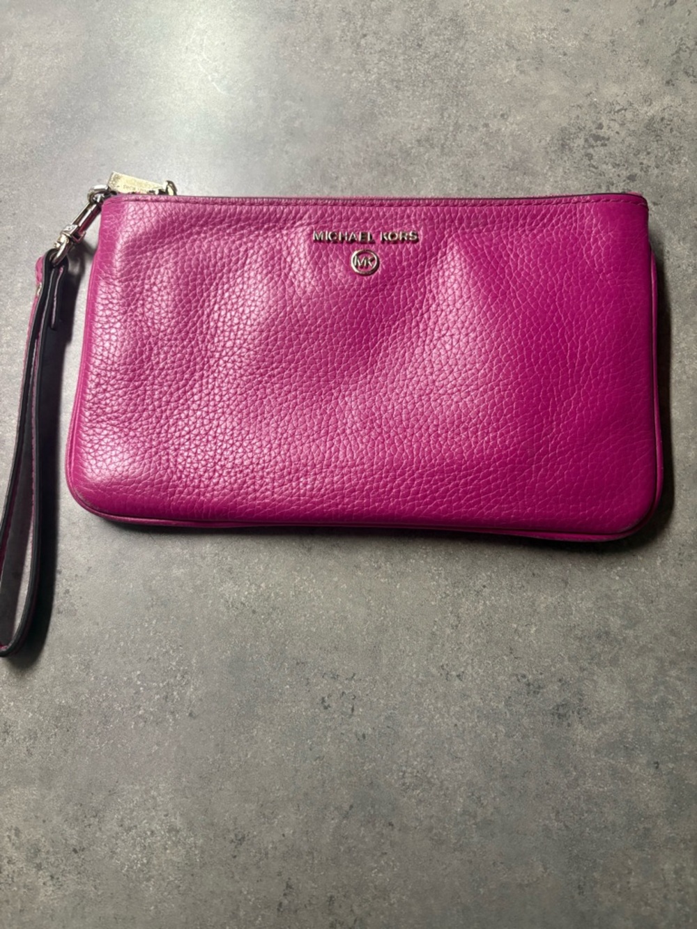 Michael Kors Magenta Pebbled Large Leather Wristlet Clutch